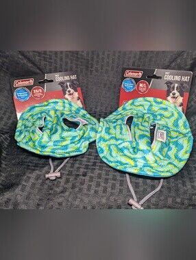 Teal & Lime Green Camo Coleman Pet Cooling Hat For Dogs.